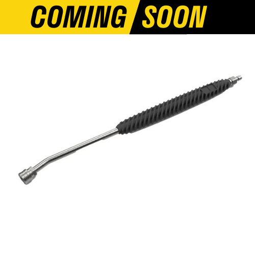 Black flexible shaft with a 304 stainless steel tip, labeled "coming soon" in bold white text, isolated on a gray background. - Active™ Premium Pressure Washer Lance by Active Products Inc.